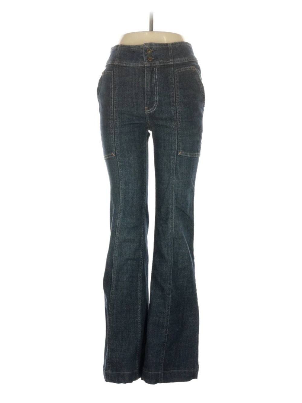 Pilcro by Anthropologie Dark Blue Flare Jeans with Panel Seams